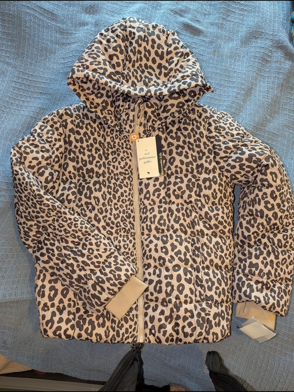 Box#5 Abercrombie Kids Beige Puffer Jacket with Black Leopard Print